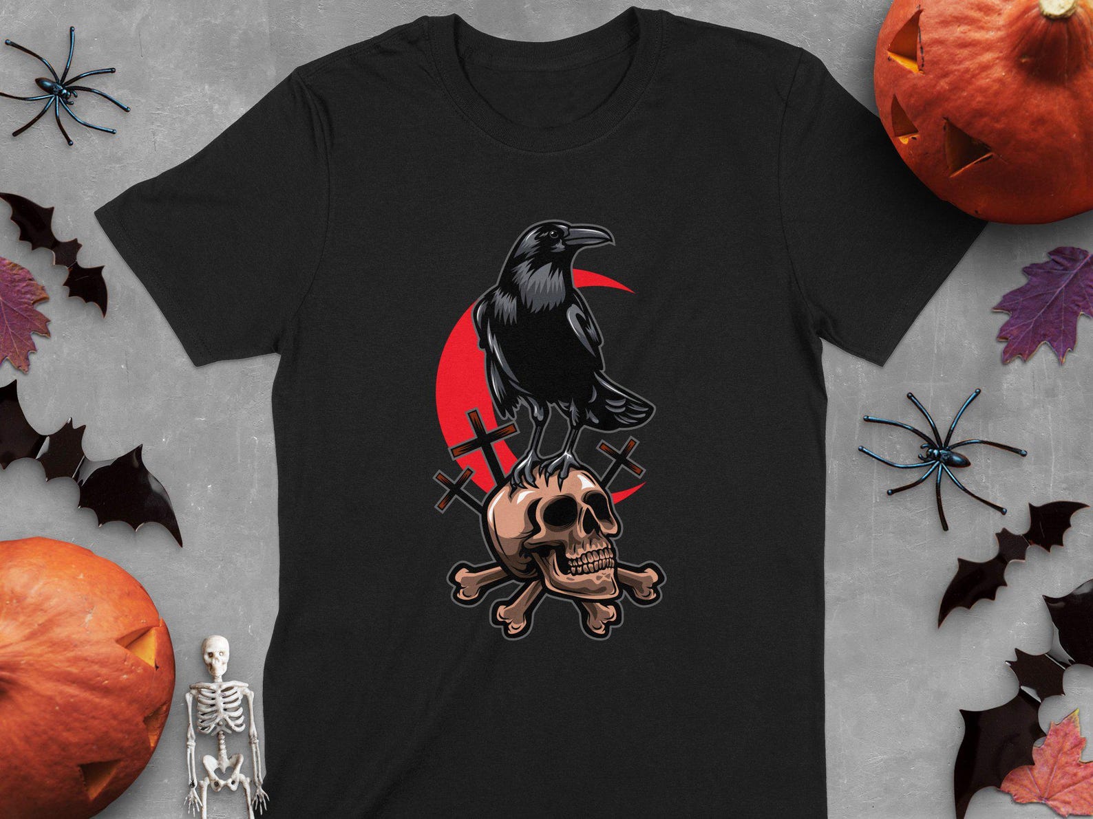 Gothic Raven T-Shirt, Occult Skull Design, Witchcraft Dark Art Tee, Horror Mythology Shirt, Halloween Gothic Apparel XL