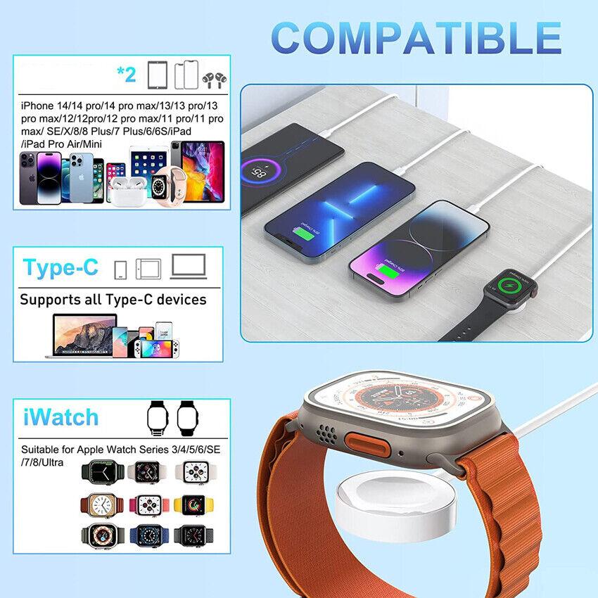 4 In 2 Multi Charging Cable for Apple Watch Charger USB C Cable Tra Vel Charger Compatible with iPhone 15 14 13 iWatch Series