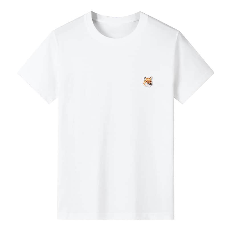 Męska koszulka z krótkim rękawem, wykonana w 100% z czystej bawełny, haftowana na lisa, luźna, letnia, casualowa, modna na ulicę