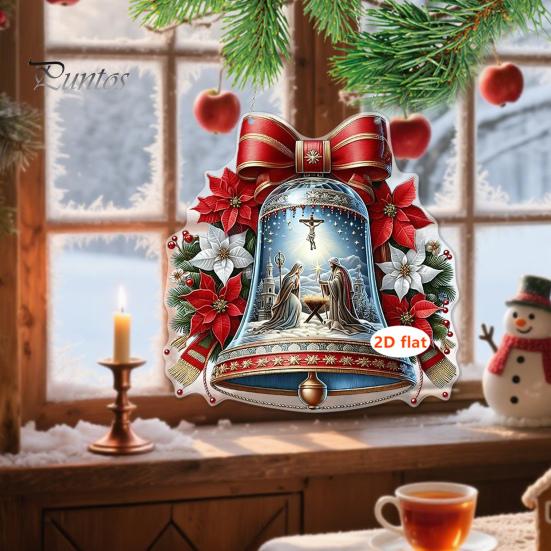 Decorative Accessory for Door Window Acrylic Christmas Hanging Pendant, Double-sided Stained Glass Style Ornament with Metal Unique Gift Friends