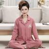 Middle-aged women's 100% pure cotton pajamas women's summer long-sleeved pajamas middle-aged and elderly mother loungewear thin suit