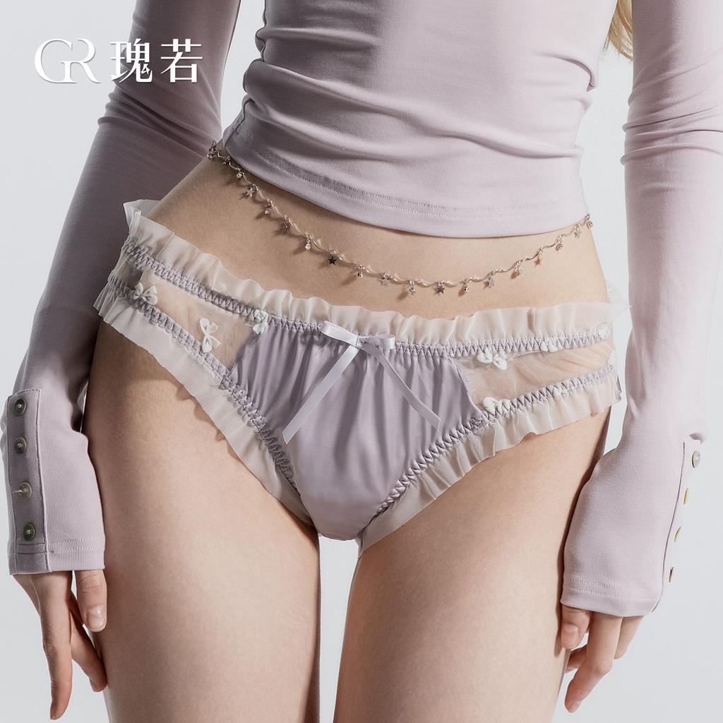 Women's Satin Sheer Mesh Bow Comfy Cutout Briefs