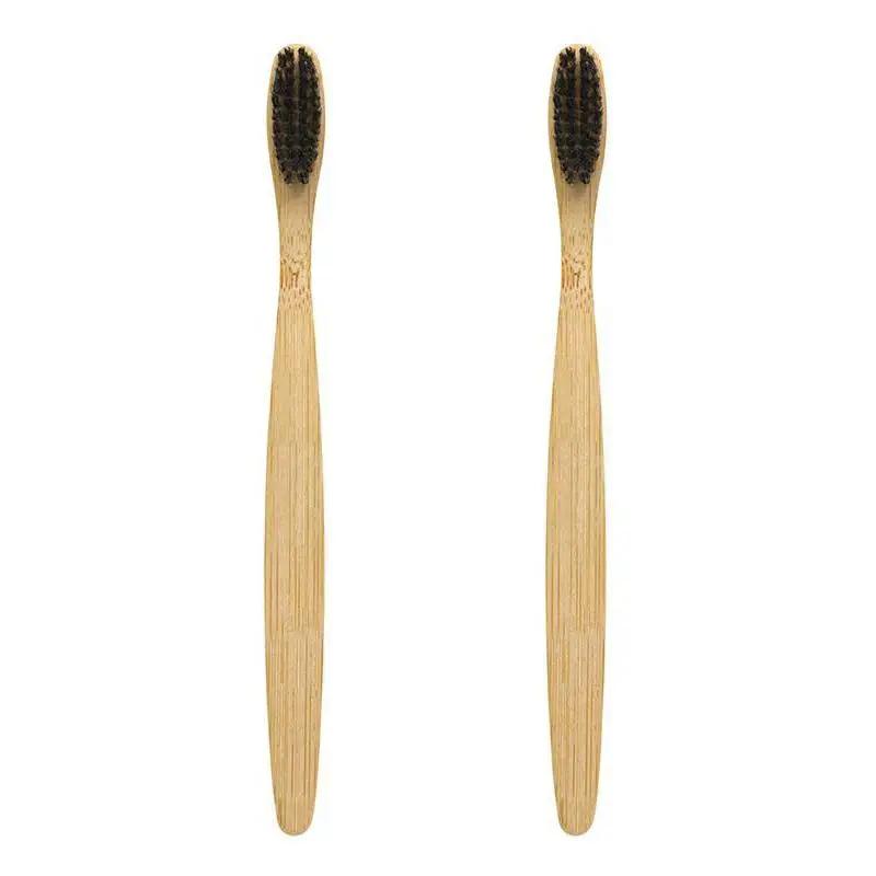 

2pcs Nylon Toothbrush Pure Bamboo Wooden Black