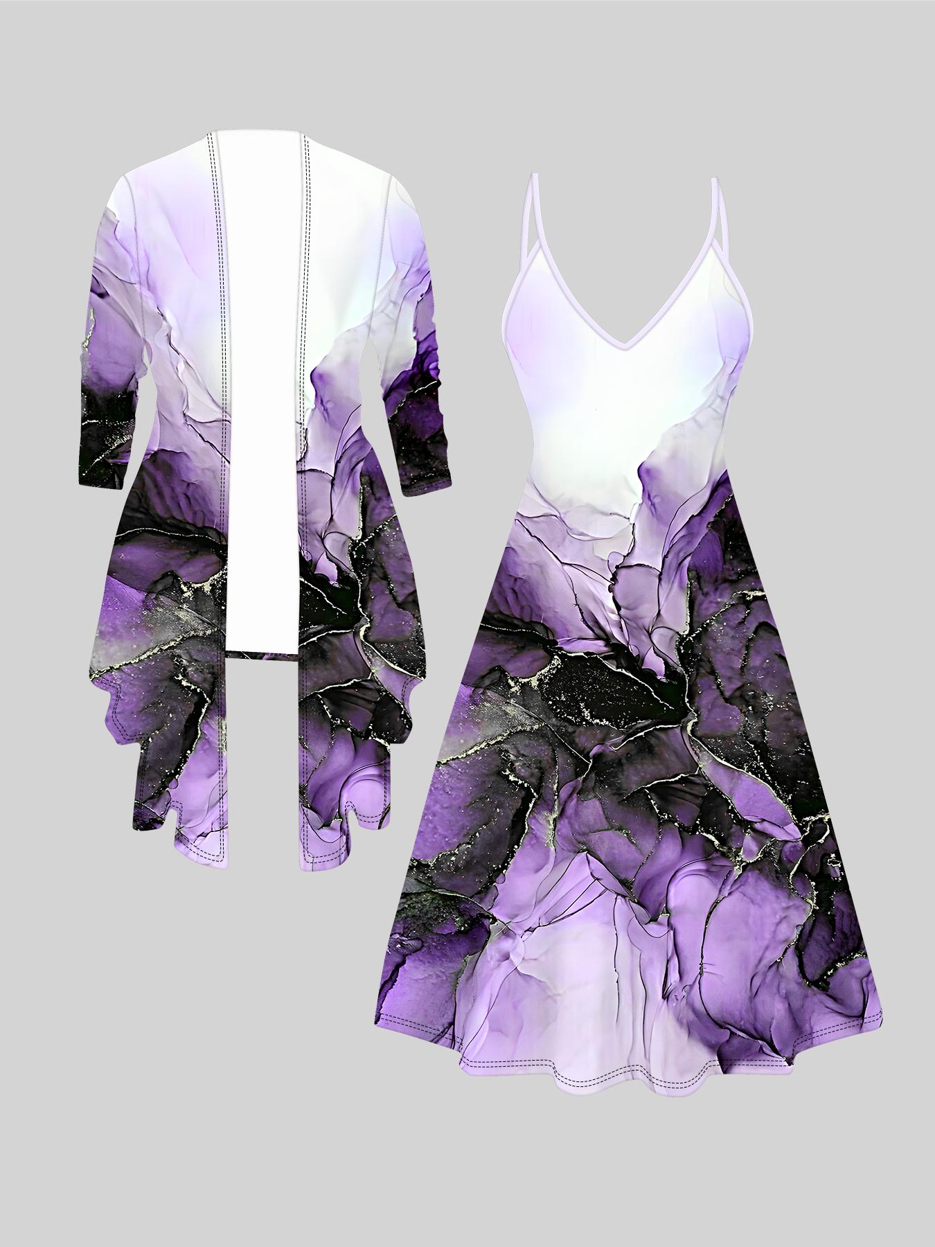 

Комплект платья и пальто с 3D-принтом для Дня святого Валентина, эксцентричный классический тотемный модный принт, подходит для различных модных стилей. XXL фиолетовый