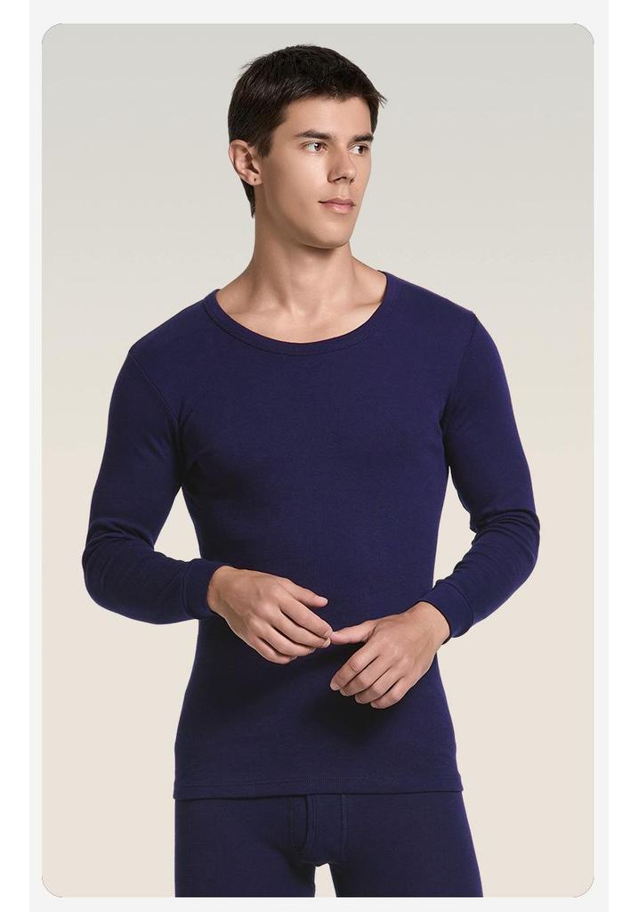 Men's 100% Cotton High-Neck Knit Thermal Set: Antibacterial Top & Bottoms, Plus Sizes