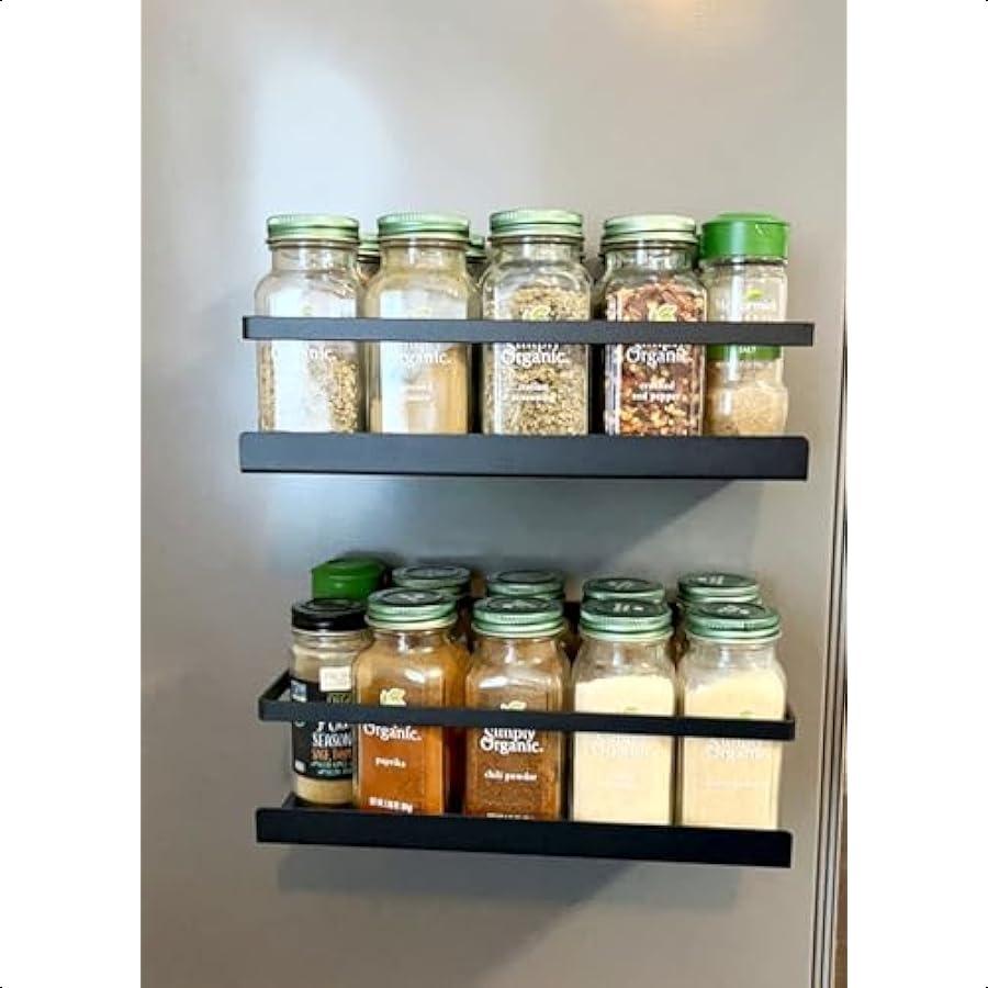 

2 шт. Органайзер для специй на холодильник Одноярусная магнитная полка для хранения специй на холодильник Черный United States