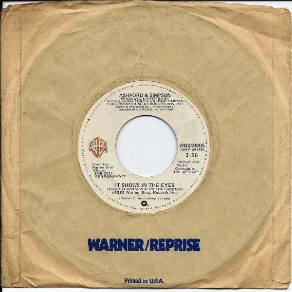 7inch Record ASHFORD & SIMPSON - It Shows In The Eyes WBS49805 Warner Bros. Re 1981 US Soul/Funk Used