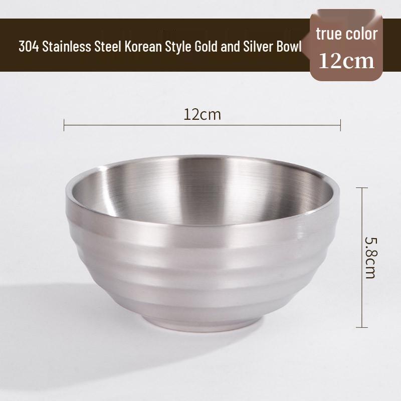304 Stainless Steel Gold-Threaded Double-Layer Insulated Bowl for Kindergarten Soup and Rice, Korean Style