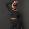 Seamless Tight Solid Color Pleated Sports Long Sleeved Top With High Elasticity, Breathability, Running, Fitness, Yoga Clothes For Women