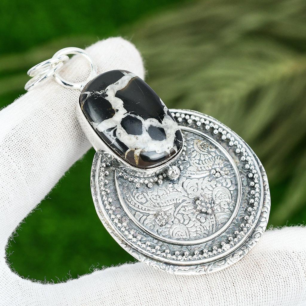 Sisters Day Deal Moroccan Mud Crack Fossil Stone New Pendant Jewelry 925 Silver