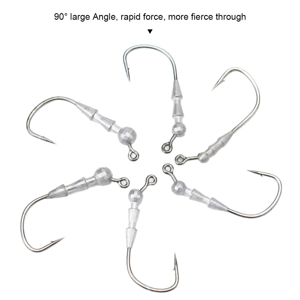 5Pcs Anti Slip Weighted Worm Fishing Hooks Tackle Outdoor Fishing Hook Jig Head Hooks for Soft Plastics Lures Barbed Crank Hooks