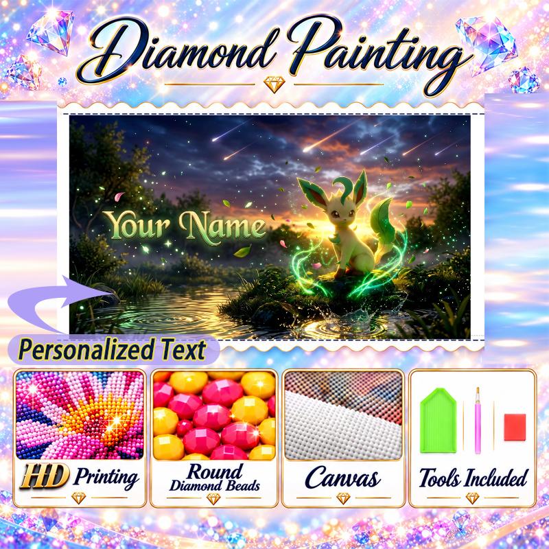 Personalized Leafeon Diamond Art Custom Name 5D Diamond Painting Full Drill DIY Craft