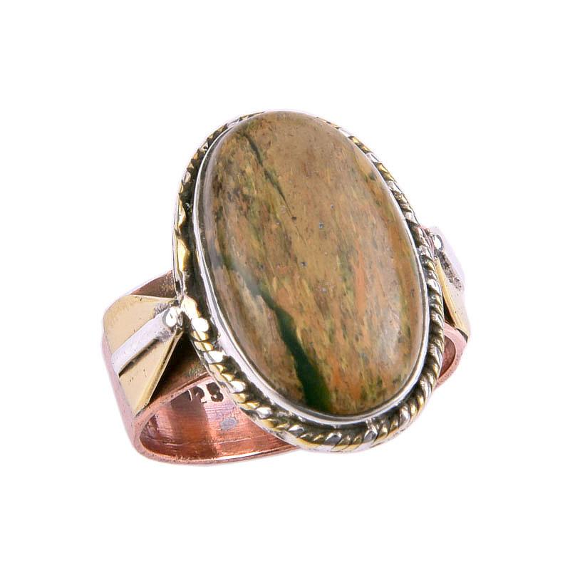 Natural Rhyolite Gemstone Two Tone 925 Sterling Silver Jewelry Ring Size 8 R2V30