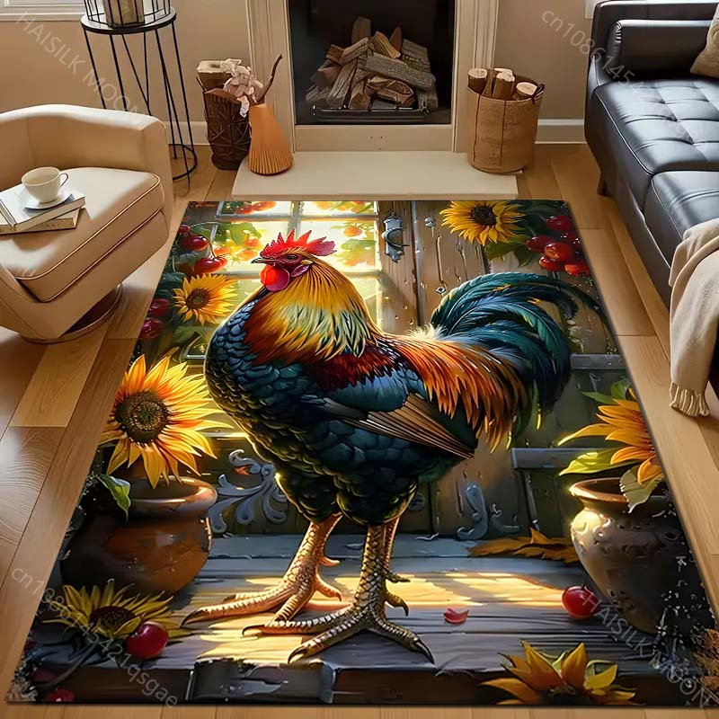Beautiful Big Cock Flowers Print Carpet for Living Room Bedroom Sofa Doormat Decor Area Rugged Non-slip Floor Mat Large Size