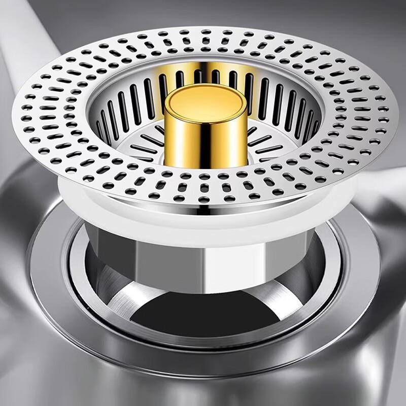 Dipuer Stainless Steel Sink Strainer, Kitchen Sink Pop-Up Core, Vegetable Washing Basin Drain Stopper, Anti-Clogging Sink