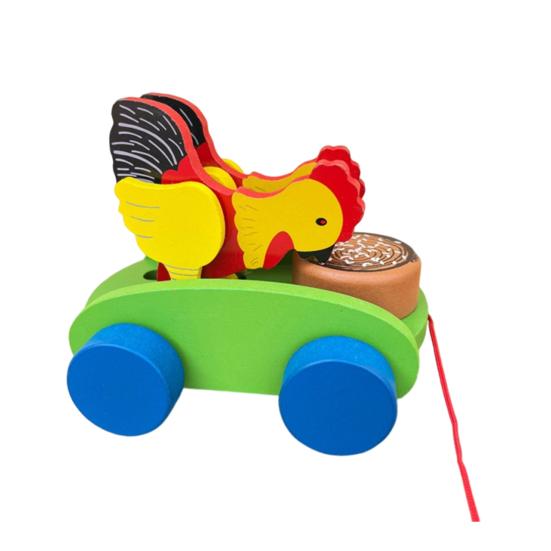 

Pull String Wooden Car Toy Toddlers Boys Girls Cartoon Animal Drum Beating Vehicle Toy Educational Motor Skill Early Development Pulling Rope Car B