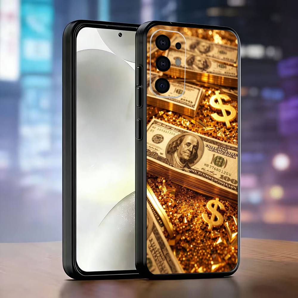 Money Gold Art Phone Case For Samsung S25,S24,S21,S22,S23,S30,Ultra,S20,Plus,Fe,Lite,Note,10,Black Cover