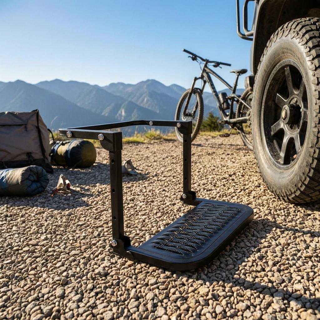 Adjustable Wheel Step with Curved Support Stable Metal Anti-Slip