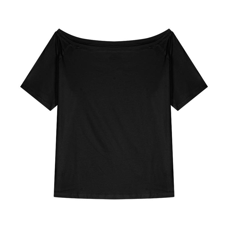 Slash Shoulder Short-sleeved Loose T-shirt Women's Summer New Casual Irregular Solid Color Versatile Top
