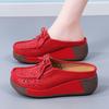 Damen Sandalen mit Höhenabsatz Plateau Loafers Rot Slipper zum Hineinschlüpfen Lässige Clogs Blume Leder Weiße Schuhe für Mutter