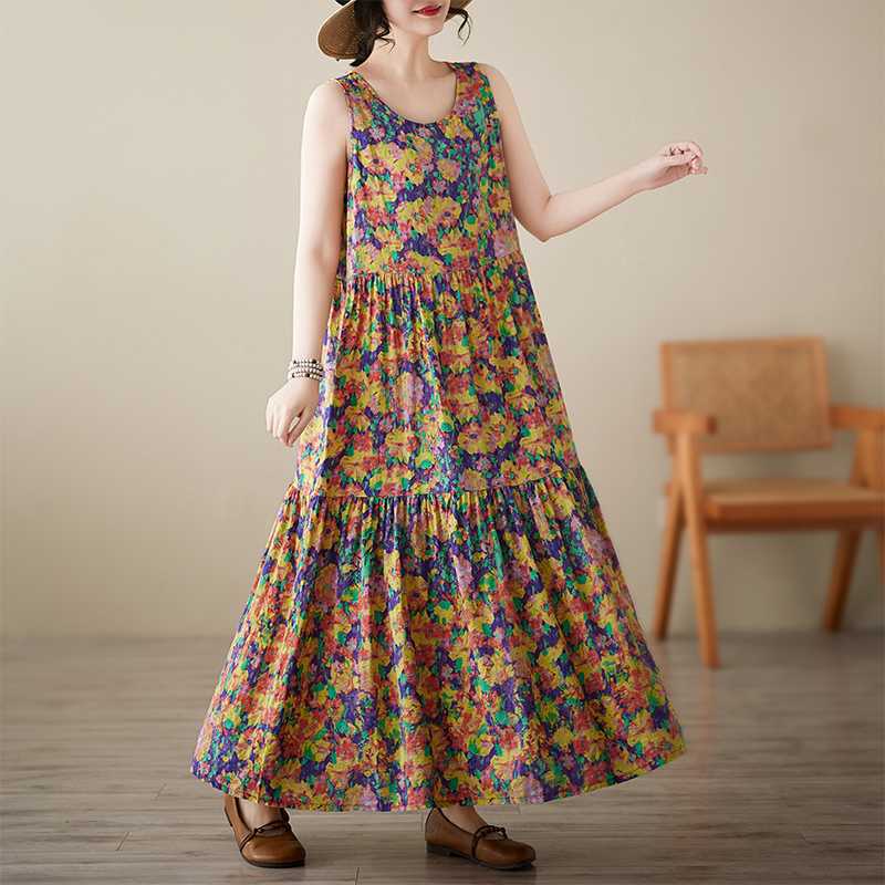 Summer Pullover Sleeveless Dress Loose Plus Size A-line Skirt