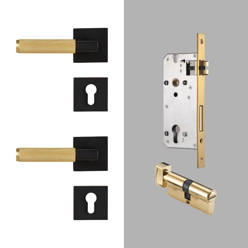 Dooroom Knurled Brass Door Lock Set Modern Interior Bedroom Bathroom Double Wood Door Lever Set Dummy Privacy Passage Lock