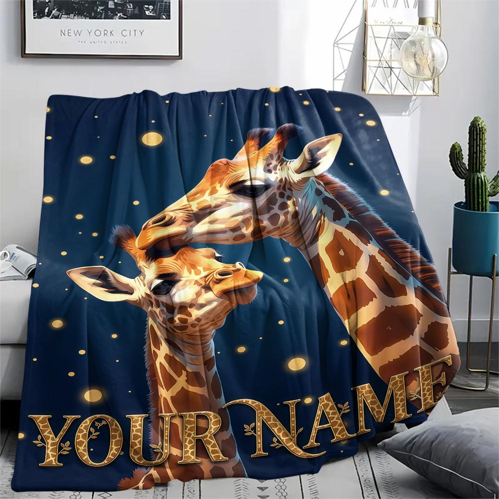 1PC Custom Name Giraffe Name Patterned Flannel Blanket Suitable For All Seasons for Home Decor Warmth and Comfort Gifts Holiday Present_lx