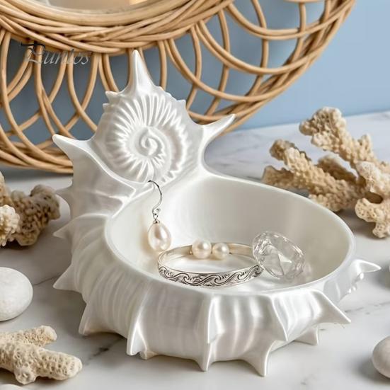 Ocean Theme Trinket Dish 3D Printed Conch Jewelry Tray, Sea Snail Bowl for Small Storage Tray Organizing Necklaces Earrings, Decorative Desk Organizer