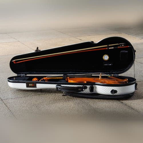 Christiana carbon fiber long triangular violin case with hygrometer and password lock (white pattern)