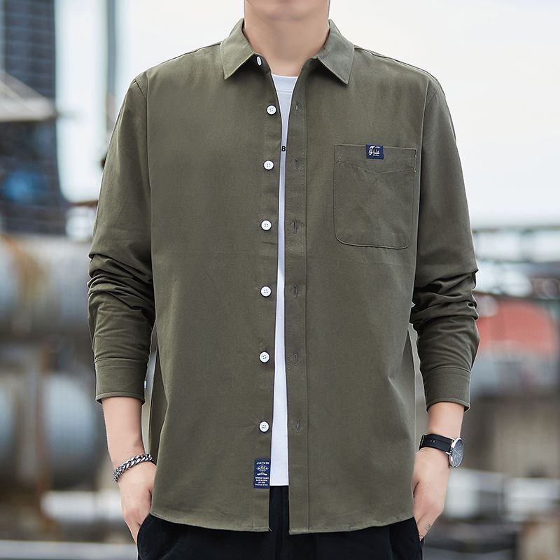 Pure Cotton Men's Long-sleeved Shirt Spring Autumn New Tops Versatile Men's Washed Fabric Thickened Shirts