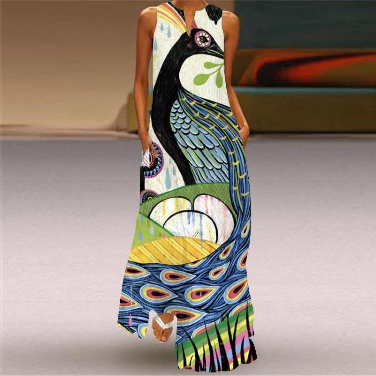 Women's Summer Printed Sleeveless V Neck Maxi Dress