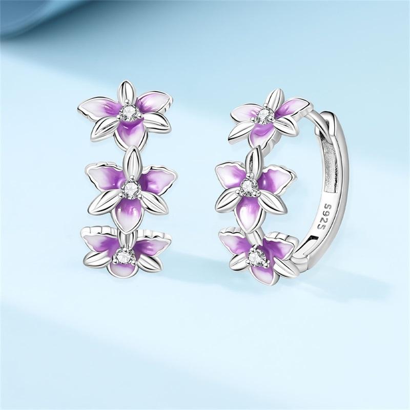 New 925 Silver Colorful Butterfly Dragonfly Iris Flower Earrings For Women Fashion Birthday Party Jewelry Gifts