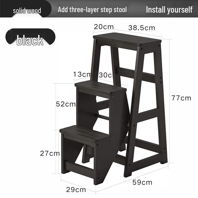 Solid Wood Multifunctional Folding Ladder-Chair: Indoor Portable 4-Step Stool & Climbing Ladder