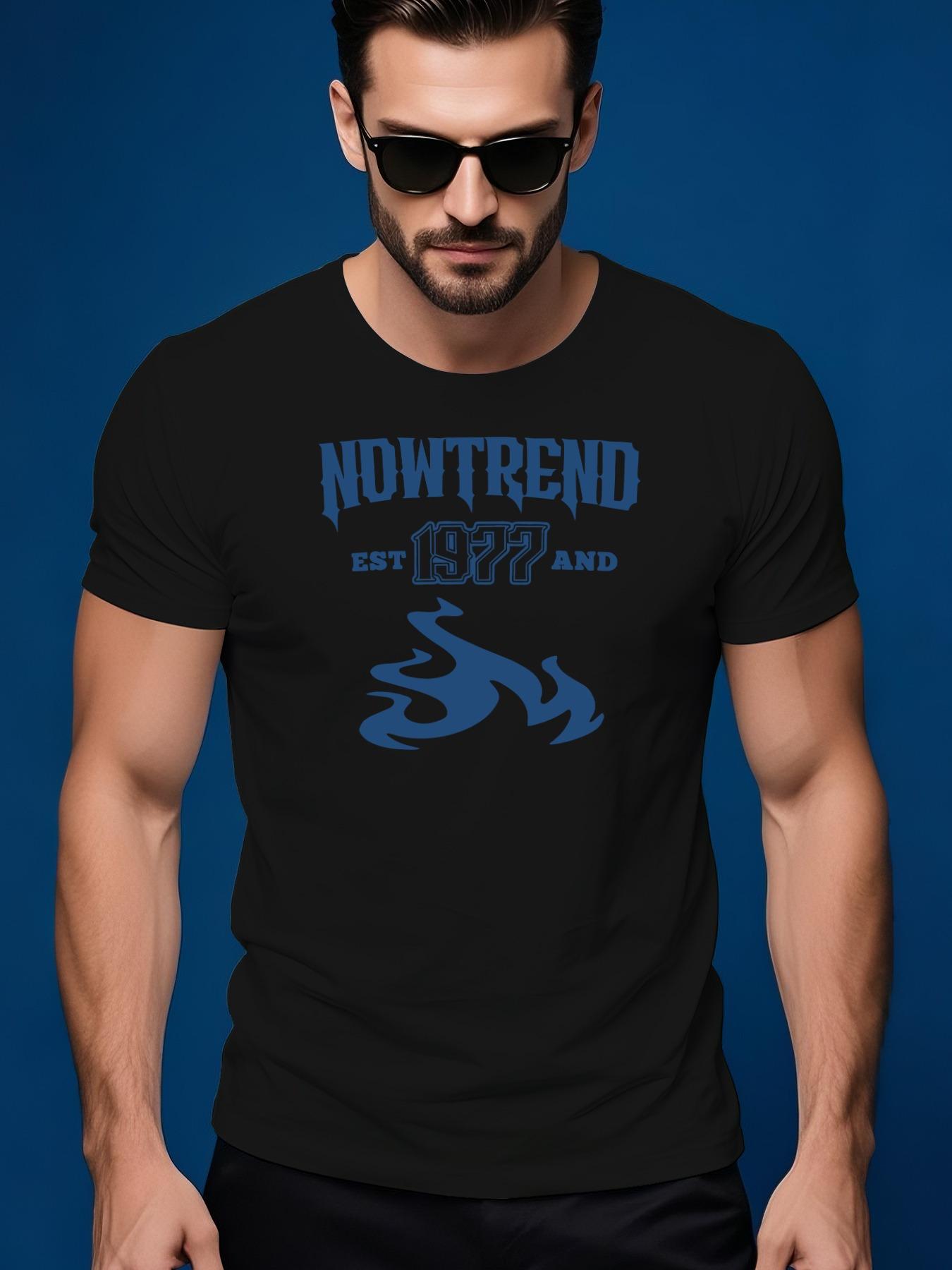 Summer Cotton Tshirt with Blue Flame Graphic - Round Neck M