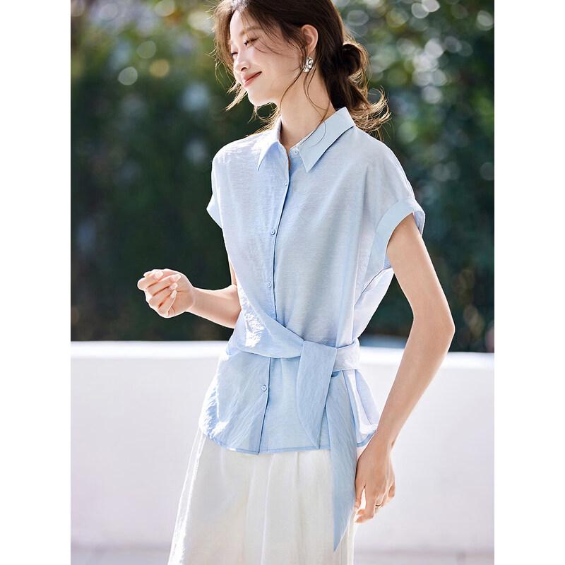 

New Chinese Style Bamboo Fiber Textured Wrap Blouse S