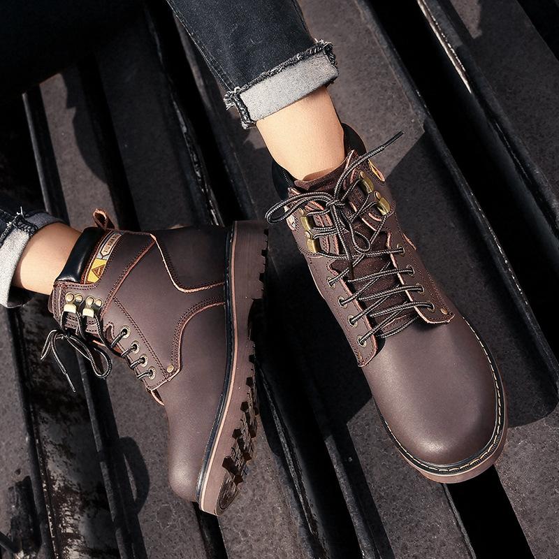Men's shoes Martin shoes big head leather boots outdoor tooling boots autumn and winter high-top matte leather surface large size velvet cotton