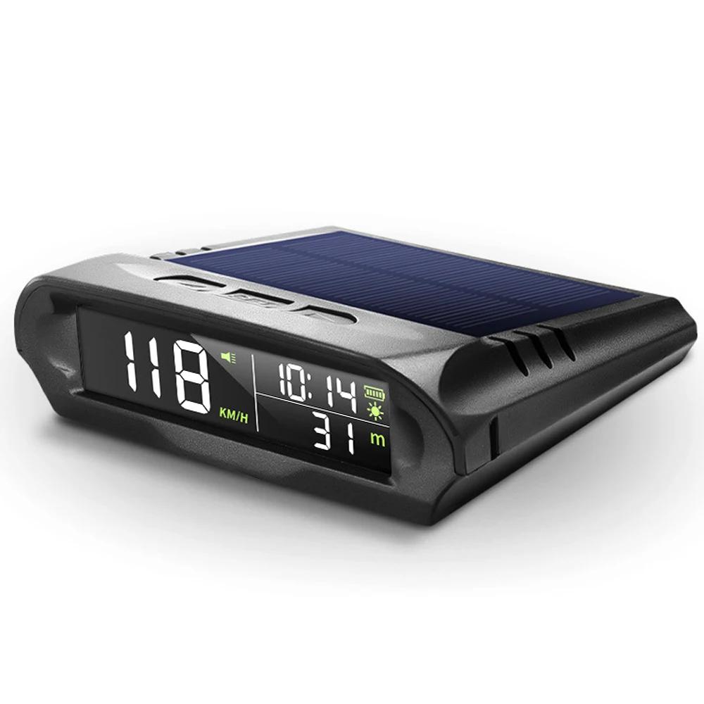 Car Wireless Headup Display Solar GPS Digital Speedometer with LCD Screen Overspeed Alarm KMH/MPH Time/Altitude/Temperature/Spee