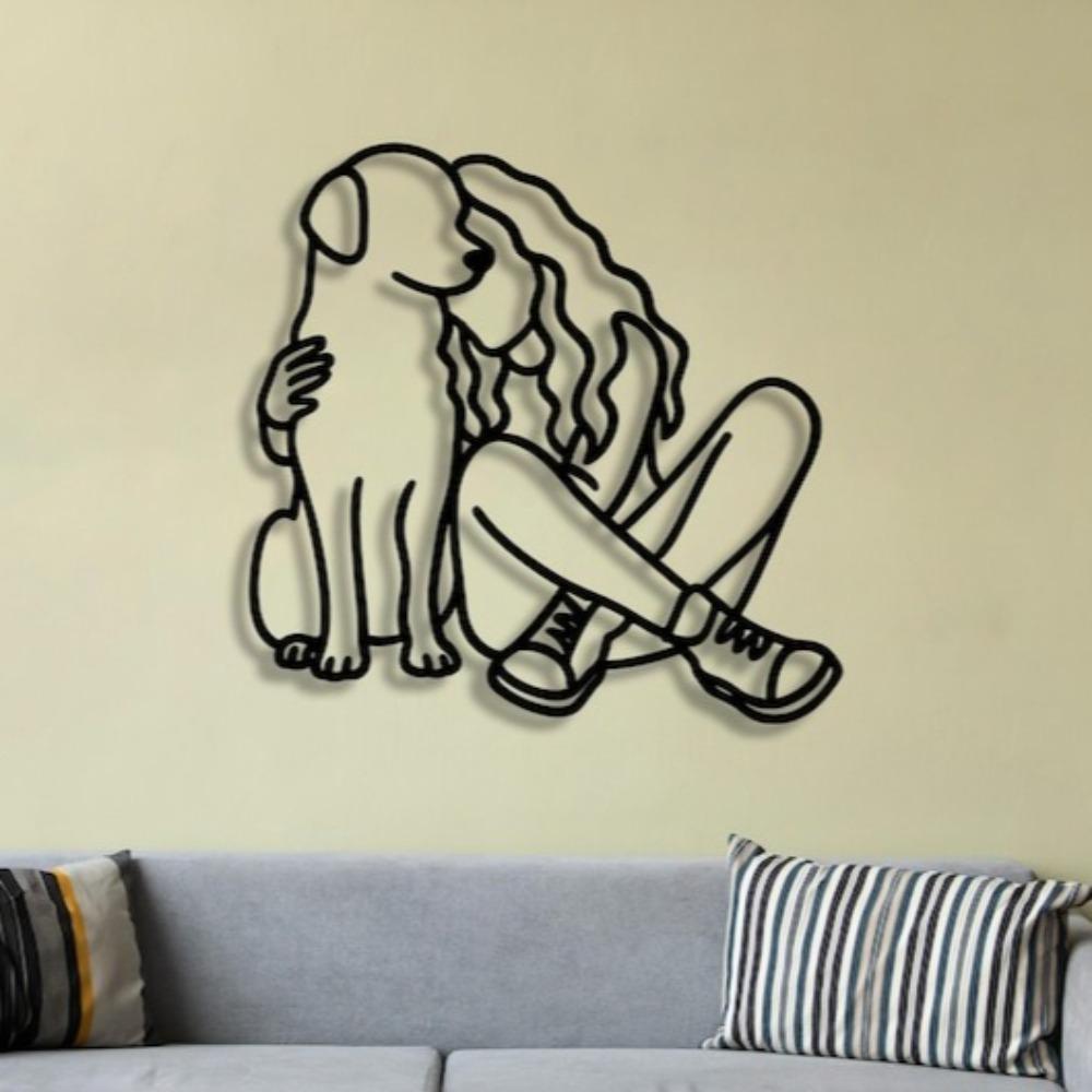 Metall Wandkunst Frau und Hund Heimdeko Tierliebhaber Geschenk