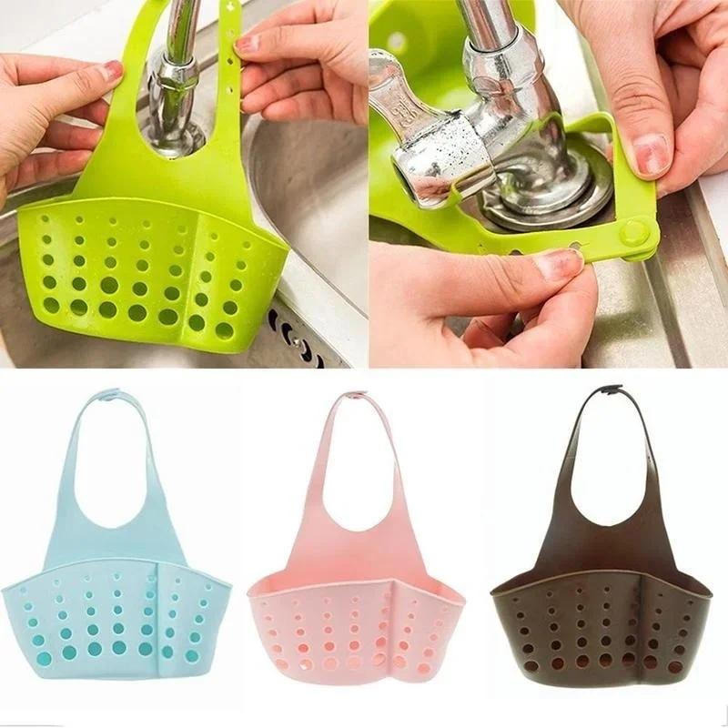 Household Kitchen Simple Drain Rack Bathroom Sink Adjustable Basket Silicone Soap Sponge Storage Rack Faucet Kitchen Tools