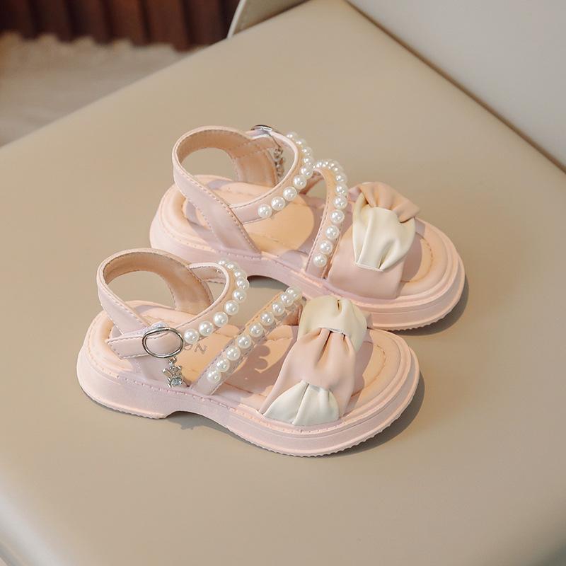 

Детские сандалии, лето 2024, новые сандалии в стиле принцессы для девочек, сандалии с жемчугом на мягкой подошве для маленьких девочек 24 розовый