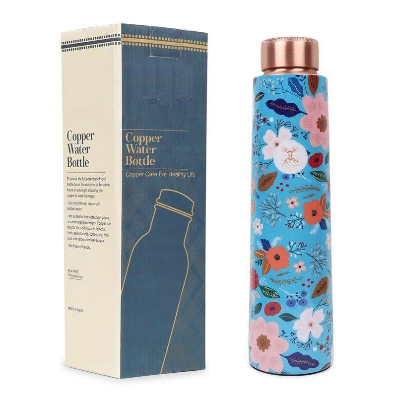 Copper Water Bottle - Joint Less, Leak Proof, Multi Colored Design Colored Design, Leakproof, Ideal for Active Lifestyles - (900ml)