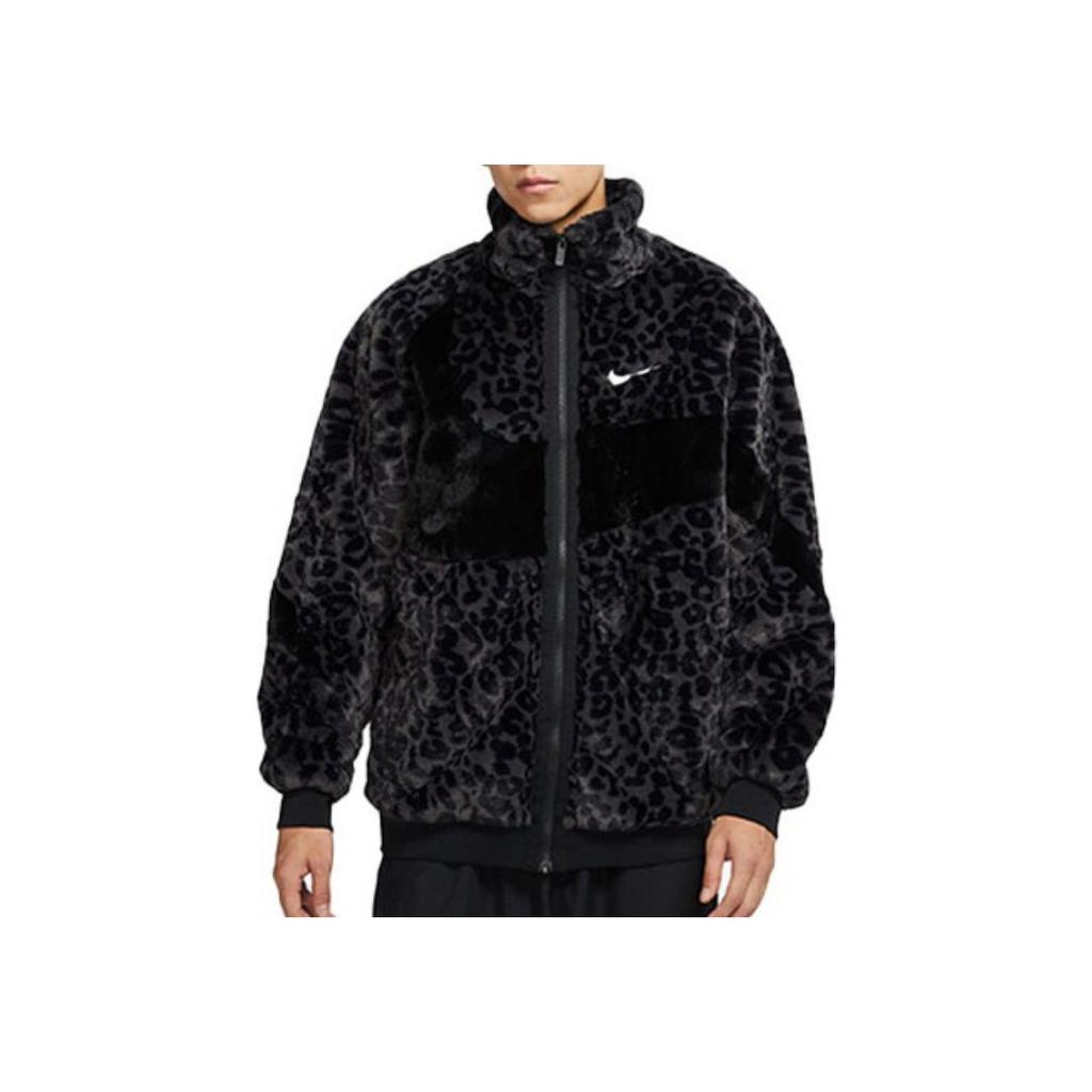Nike Sportswear Swoosh FW22 Faux Fur Mink Velour Collar Zip Jacket Men Outerwear Black DH6685-011