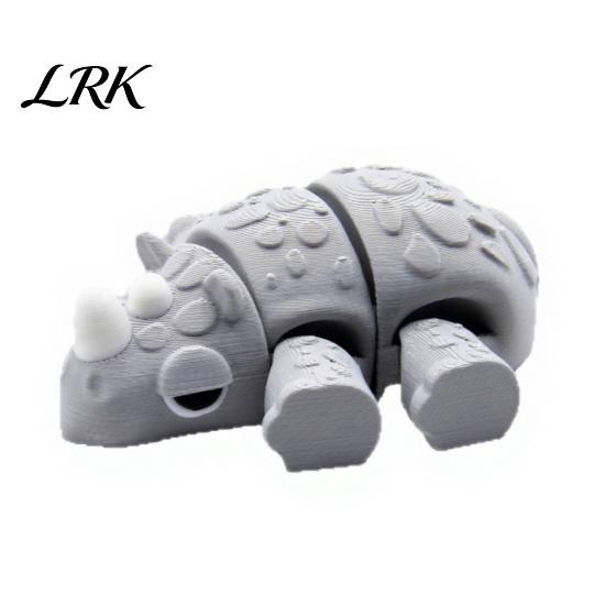 Desktop Animal Ornament 3D Printed Articulated Rhino Figure, Mini Cartoon Model, Flexible Joint Fidget Stress Relief Toy Toy, Educational Playset for серый