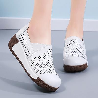Frauen Plattform Keile Casual Weiße Schuhe 2024 Neue Mode Weiche Sohle Arbeit Schuhe Aushöhlen Atmungsaktive Komfort Rutschfeste Turnschuhe