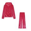 Women Velvet Tracksuit 2 Piece Set Rhinestone Letter Hooded Crop Jacket Long Pants Casual Sport Outfit Autumn Wear