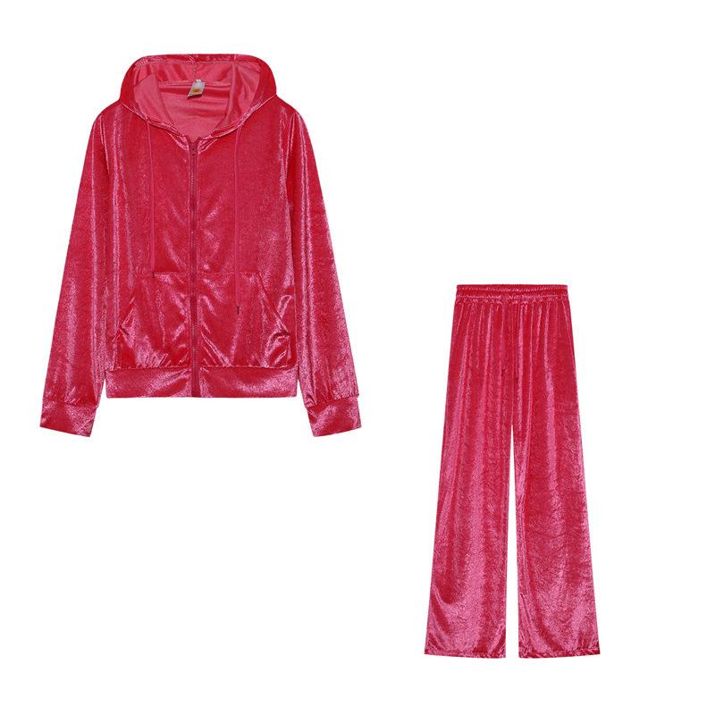 Women Velvet Tracksuit 2 Piece Set Rhinestone Letter Hooded Crop Jacket Long Pants Casual Sport Outfit Autumn Wear