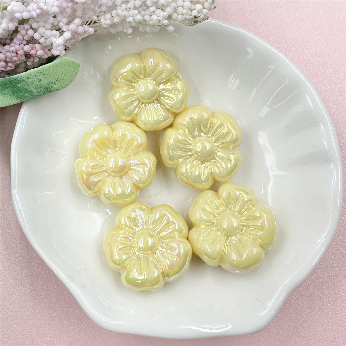 

Креативные для изготовления браслетов и серег, бисерные материалы, УФ-покрытие цвета, 5 шт., аксессуары для DIY-украшений, 19,5 мм, ювелирные акриловые россыпные бусины, цветок сливы жёлтый