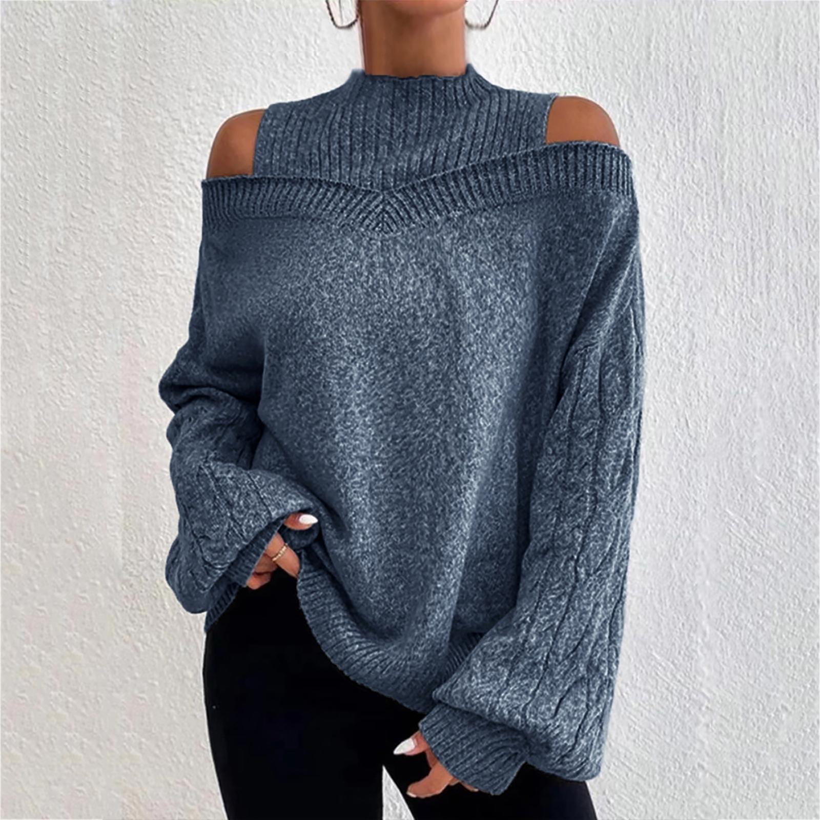 

Women s fashionable casual loose solid color long-sleeved sweater M