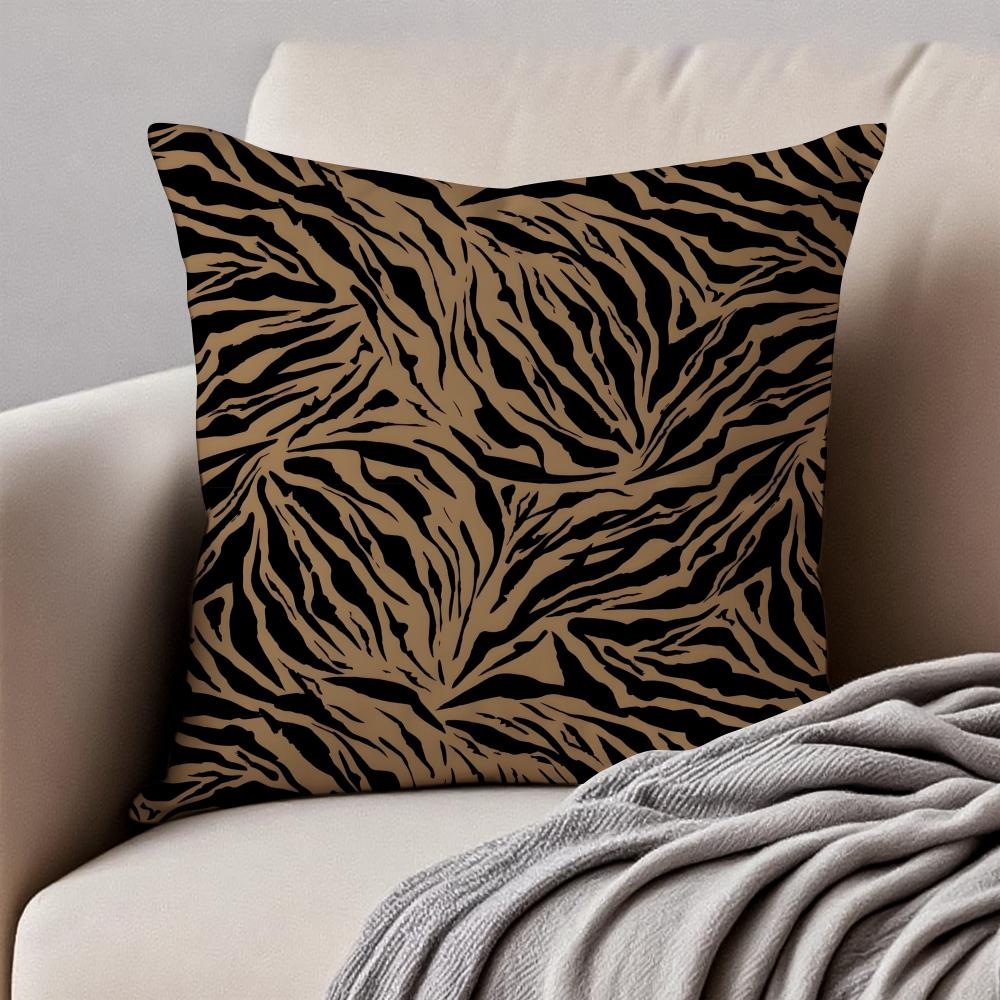Fashion Tiger Stripes Pattern Design Art Cushion Cover Pillowcase Antidustmite Invisible Zipper Short Plush Sofa Cushion