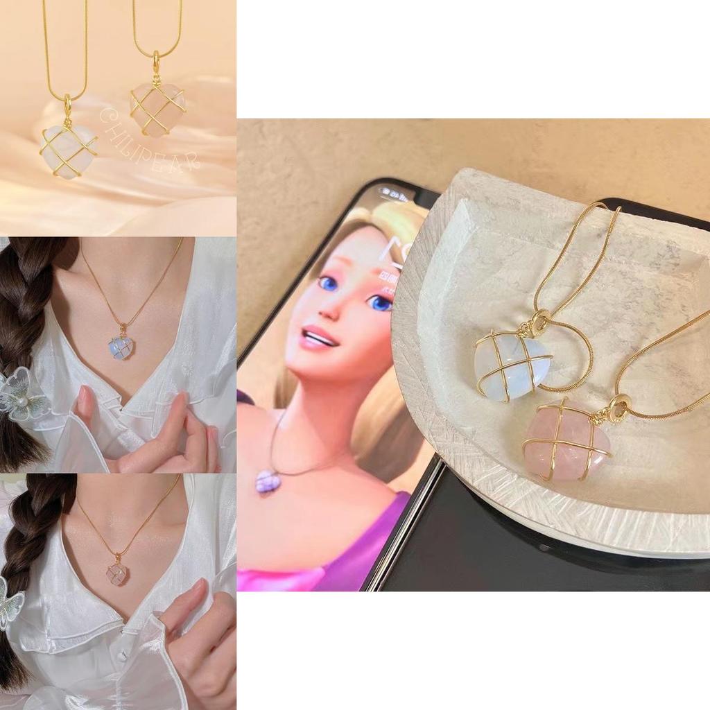 Princess Crystal Heartshaped Alloy Necklace For Girls Cute Barbiestyle Accessory Unique Ins Bff Gift Crystal Extended 45cm5cm